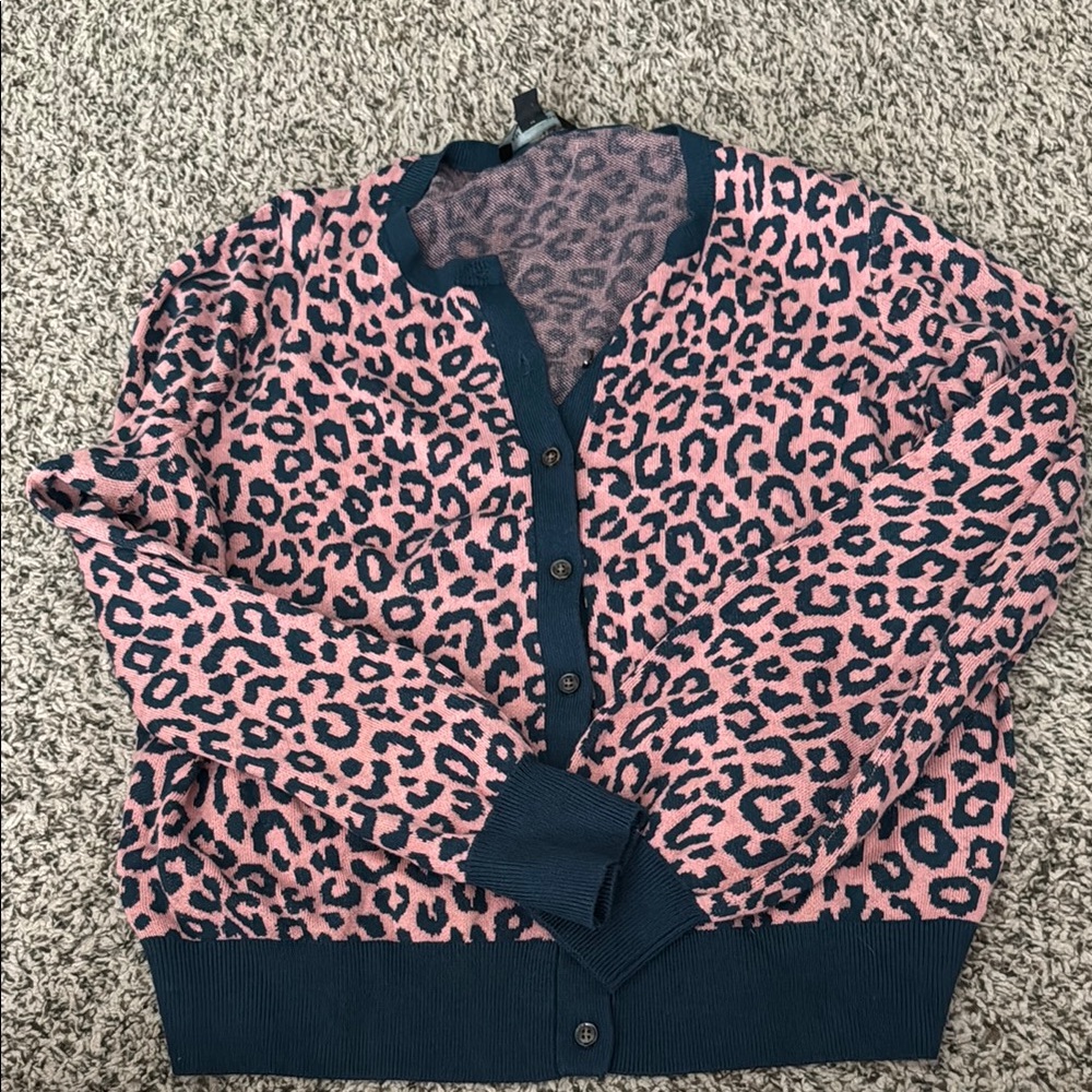 Ann Taylor Pink and Black Leopard Print Jacket